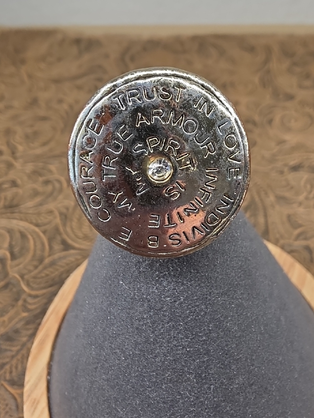 Vintage Unique Silver Inspirational Engraved Words Round Accent Statement Ring
